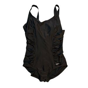 Speedo Black One Piece Swimsuit Womens Sz XL Ruched Sides Built In Pads